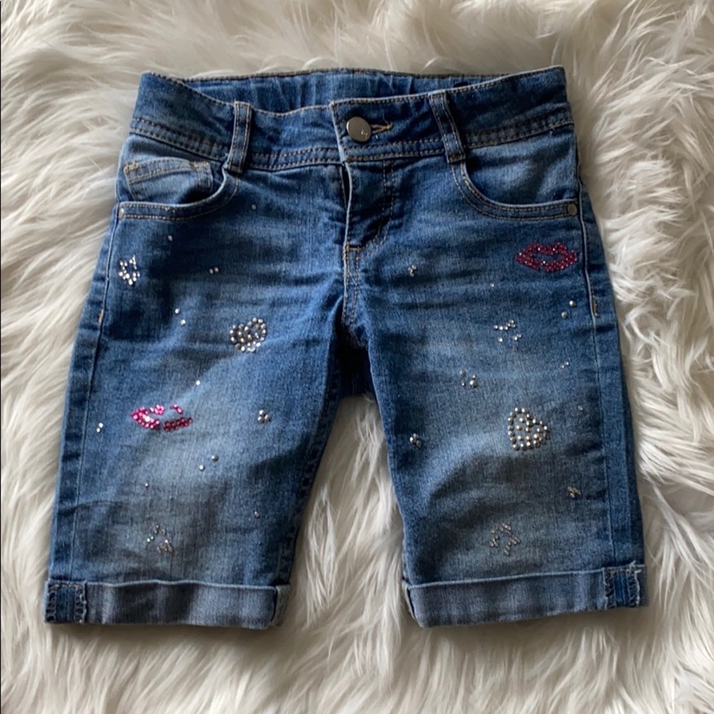 Hearts, stars & kisses blue Jean shorts